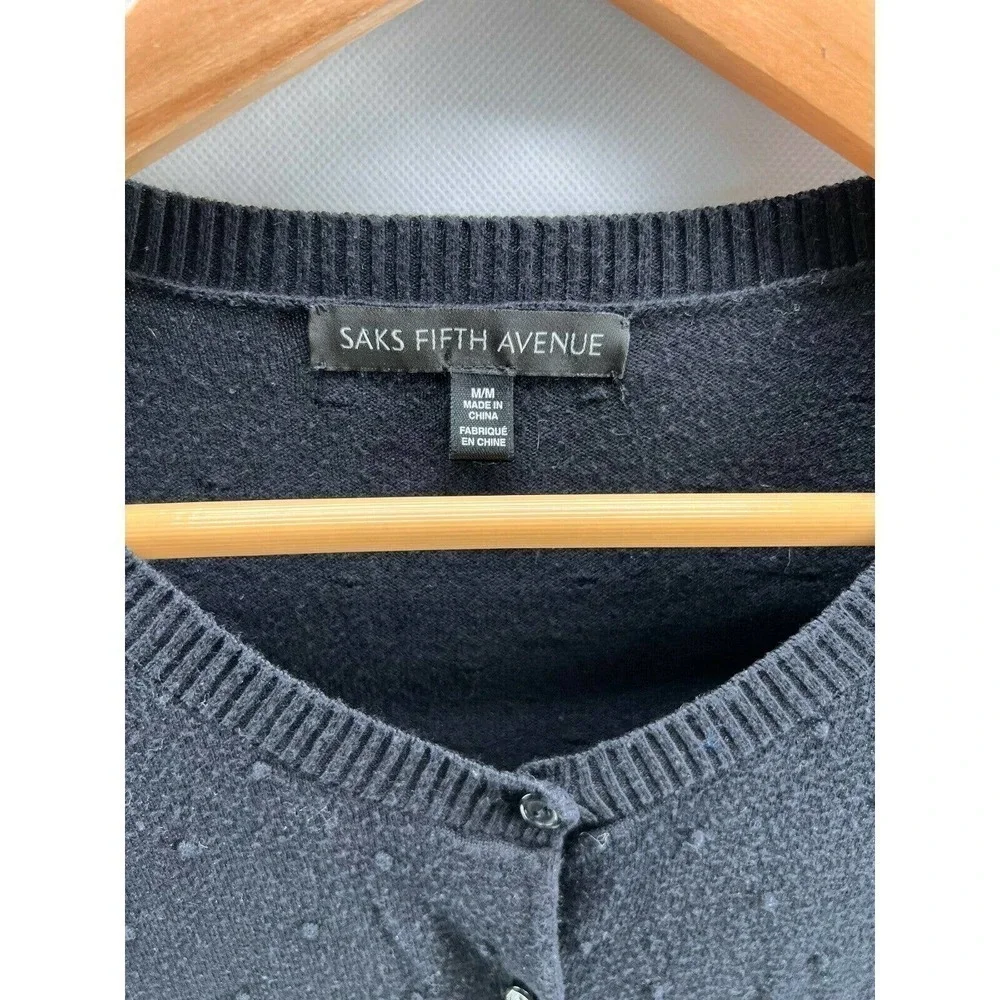 Saks Fifth Avenue Womens Size Medium Button-Down Sweater Cardigan Navy Blue EUC